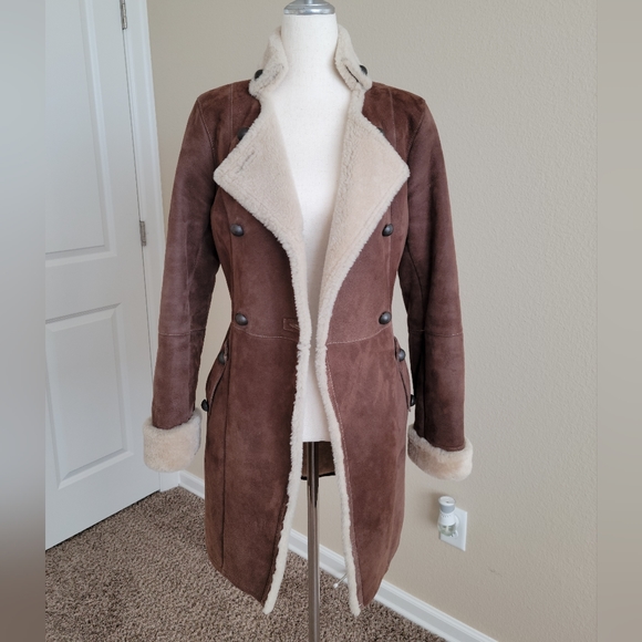 Gena Vintage 100% Genuine Shearling Wool Brown Military Style Pea Coat Size XS - Picture 3 of 12